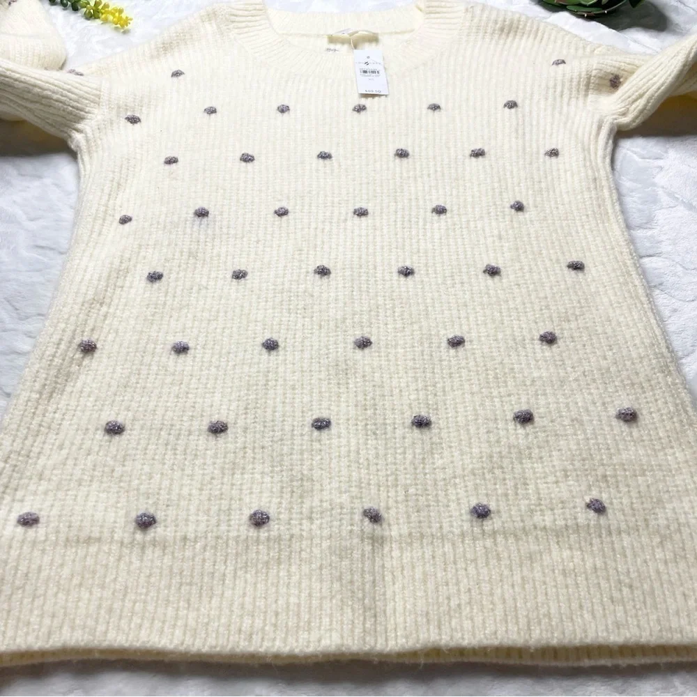 Lou & Grey Shimmer Metallic Polka Dot Wool Blend Tunic Sweater in Cream NWT XS